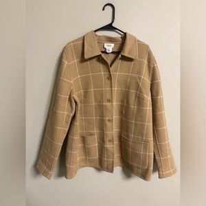Talbots Size 14W 100% Wool Button Up Jacket Coat Windowpane Plaid Fall